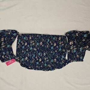Xhilaration Off The Shoulder Smocked Crop Top, Dainty Floral Bkue - XXL NEW